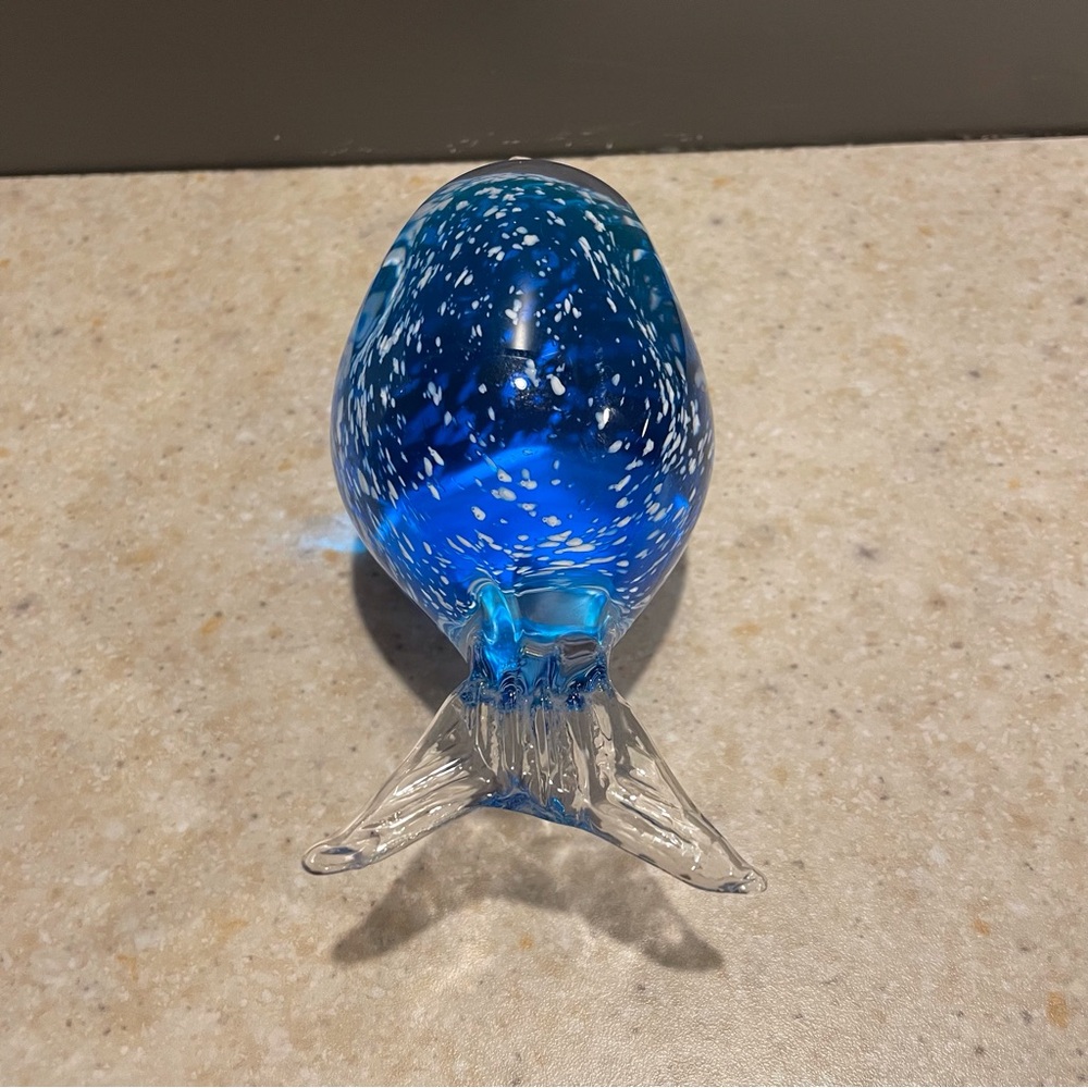 Vintage Swedish Blown Glass Puffer Fish Blue White Sommerso Figurine Paperweight - Picture 5 of 11